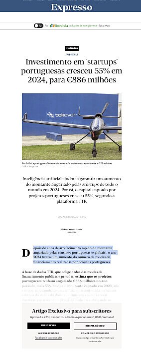 Investimento em 'startups' portuguesas cresceu 55% em 2024, para 886 milhes